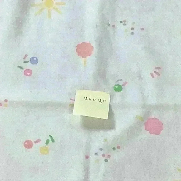 Baby Blanket Multicolor Pastel Print Trains Boats Rockets 46x40 Satin Bind VTG - Picture 4 of 4